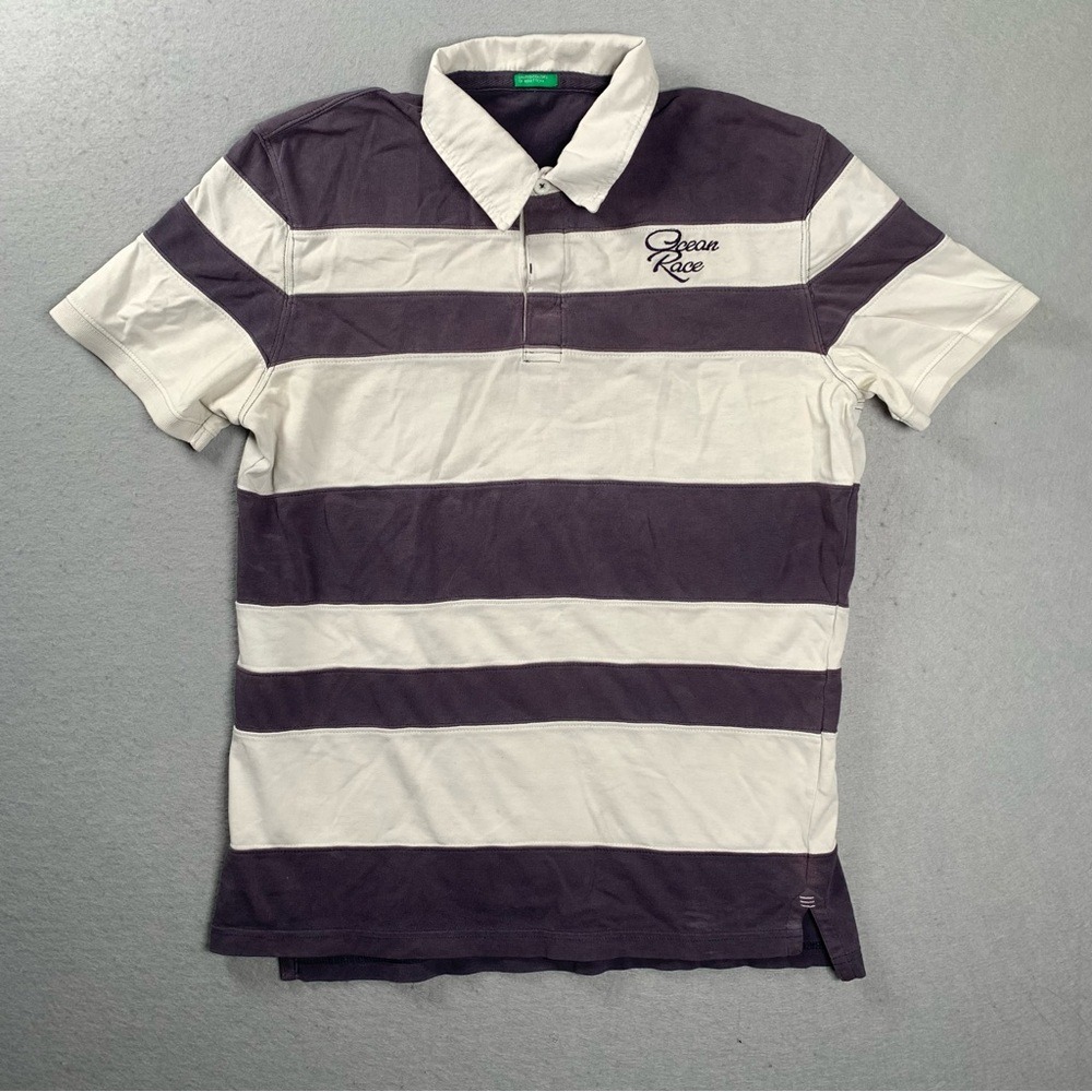 Y2K United Colors of Benetton Ocean Race Polo Shirt Mens Large Striped Rugby